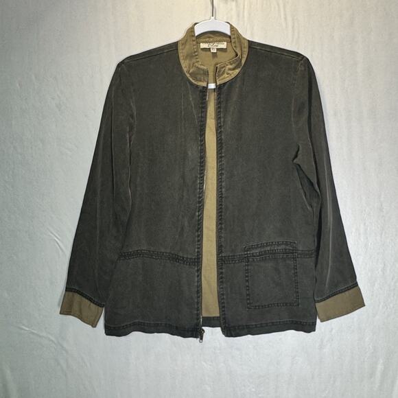 Olive Brown Womens Zip Front Jacket Quiet Luxury Vtg Artsy Minimalist Utility XS - Picture 3 of 6